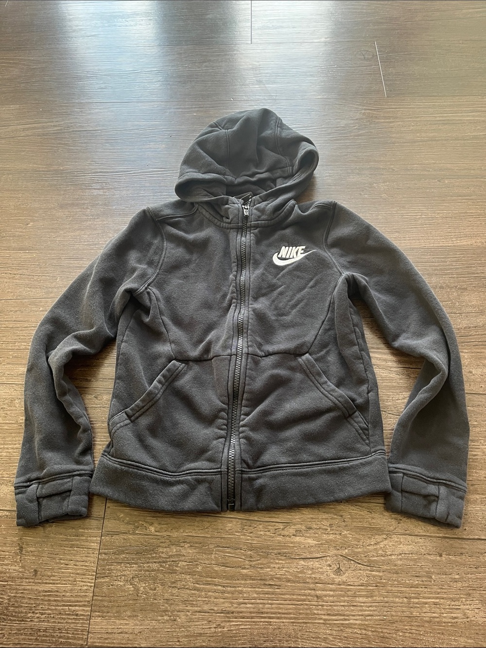 Nike Kids Charcoal Hooded Zip Jacket with White Logo Size Small